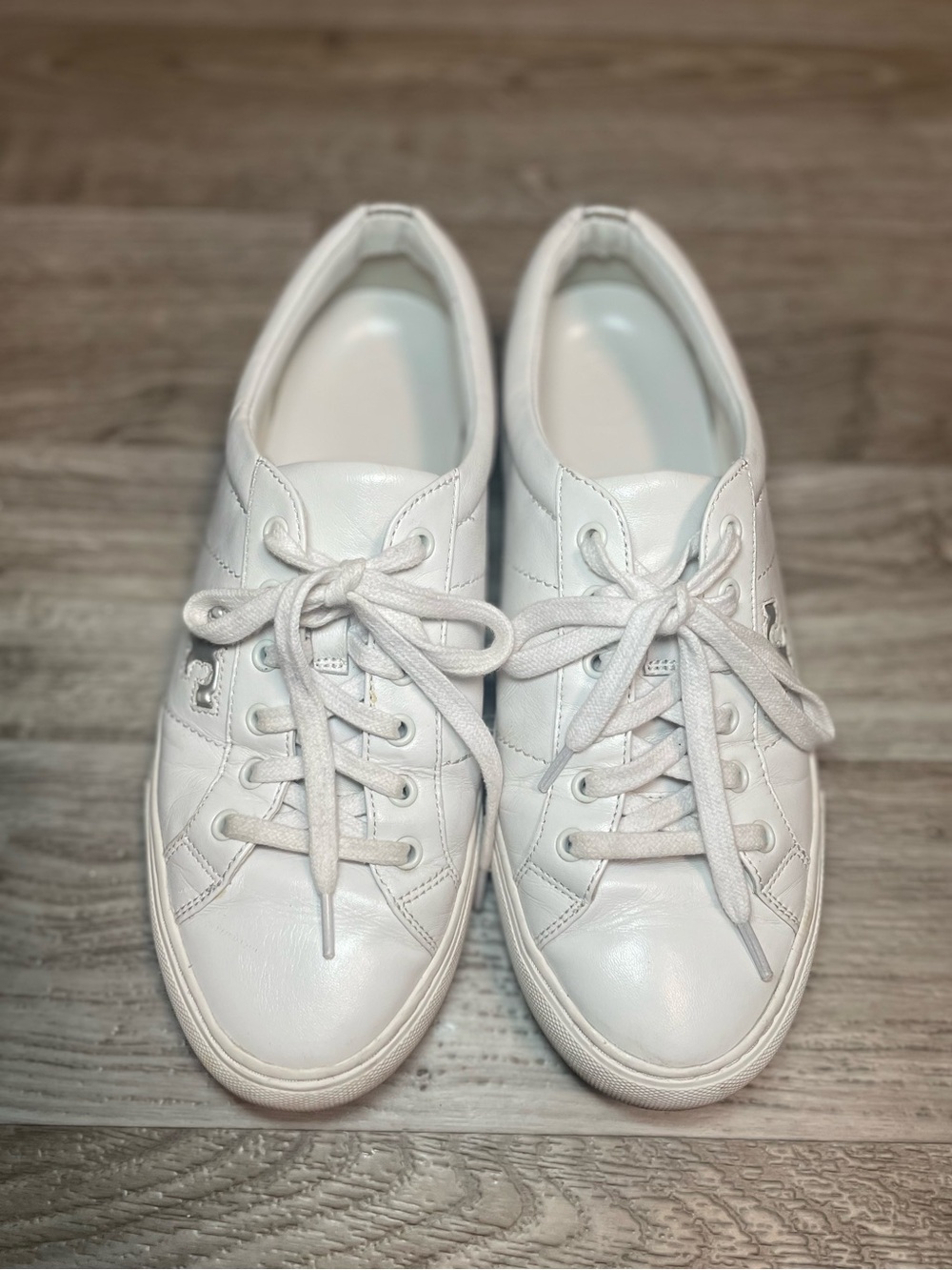 Tory Burch Amalia Shoes Women's Sz 9‎ White Leather Low Top Logo Sneakers 6098
